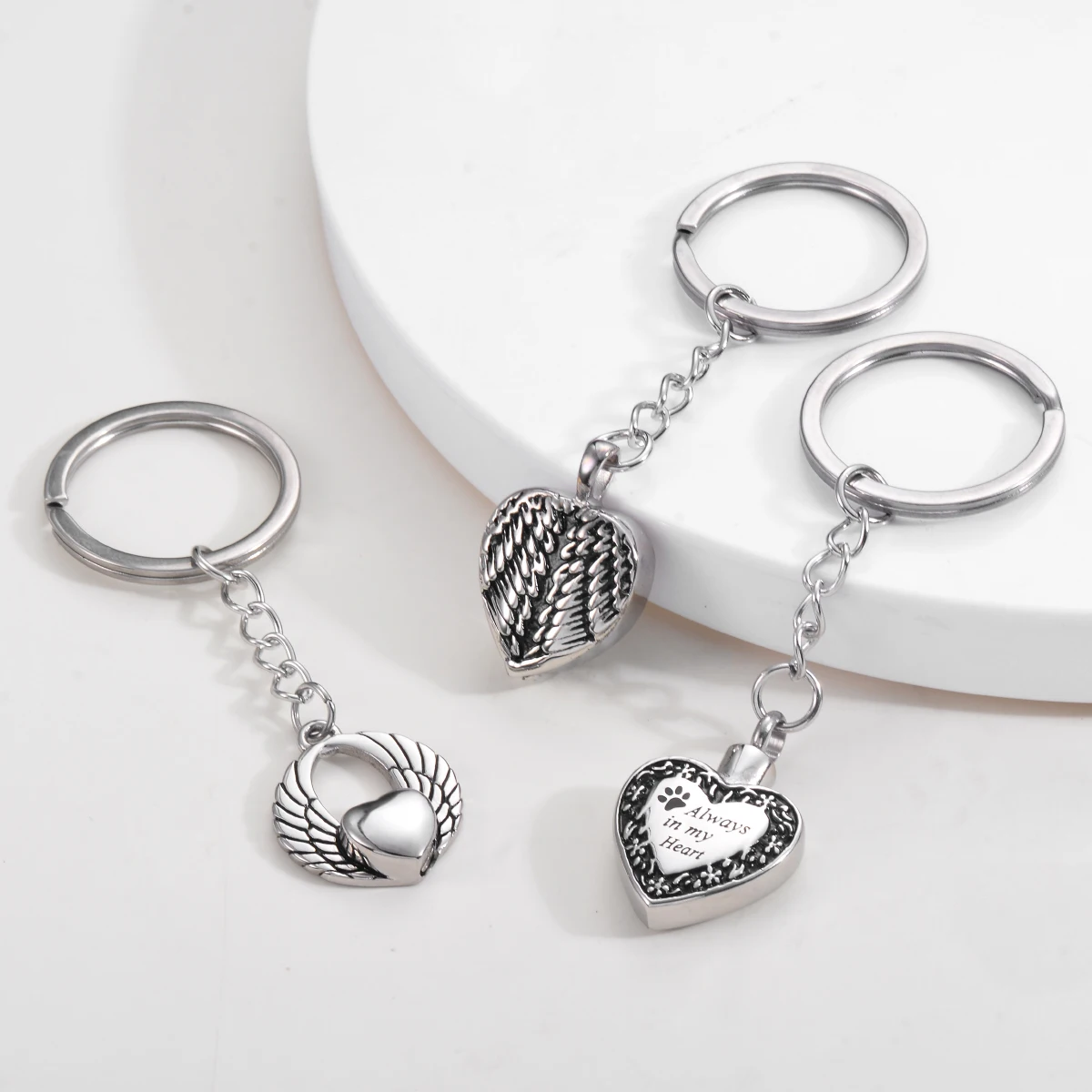 Always in My Heart Cremation Memorial Ash Keepsake keyChain Stainless Steel Urn Pendant Classic Jewelry Gift Keyrings