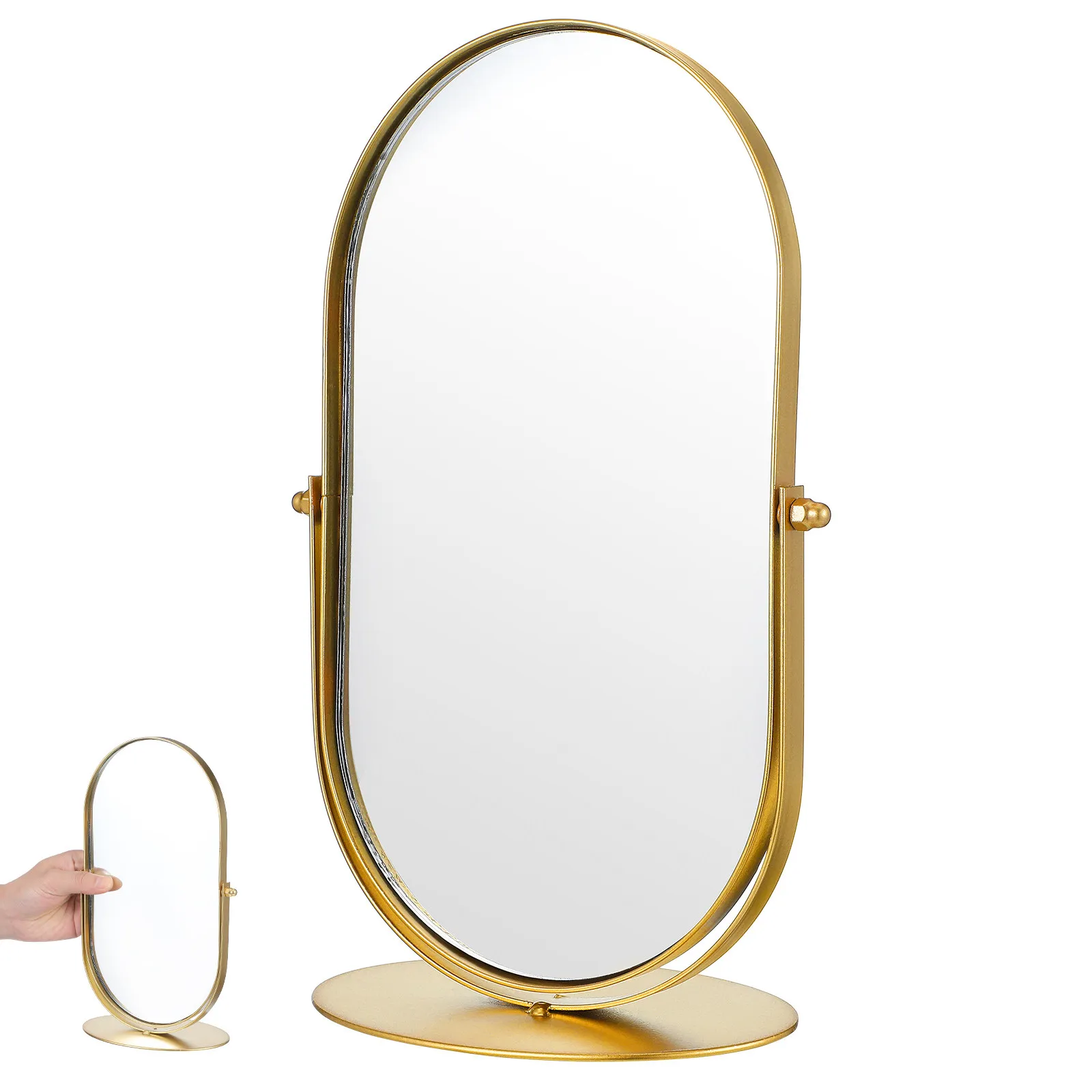 

Винтажное металлическое настольное зеркало с устойчивой подставкой, портативное, для спальни, офиса, ванной комнаты