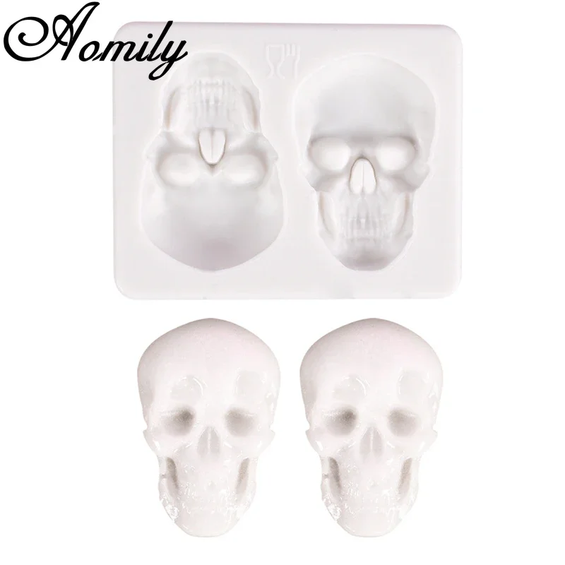 Aomily Skull Shaped Silicone Molds Tricky Halloween DIY Handmade Fondant Cake Mold Sugar Craft Chocolate Moulds Tools Cake Decor