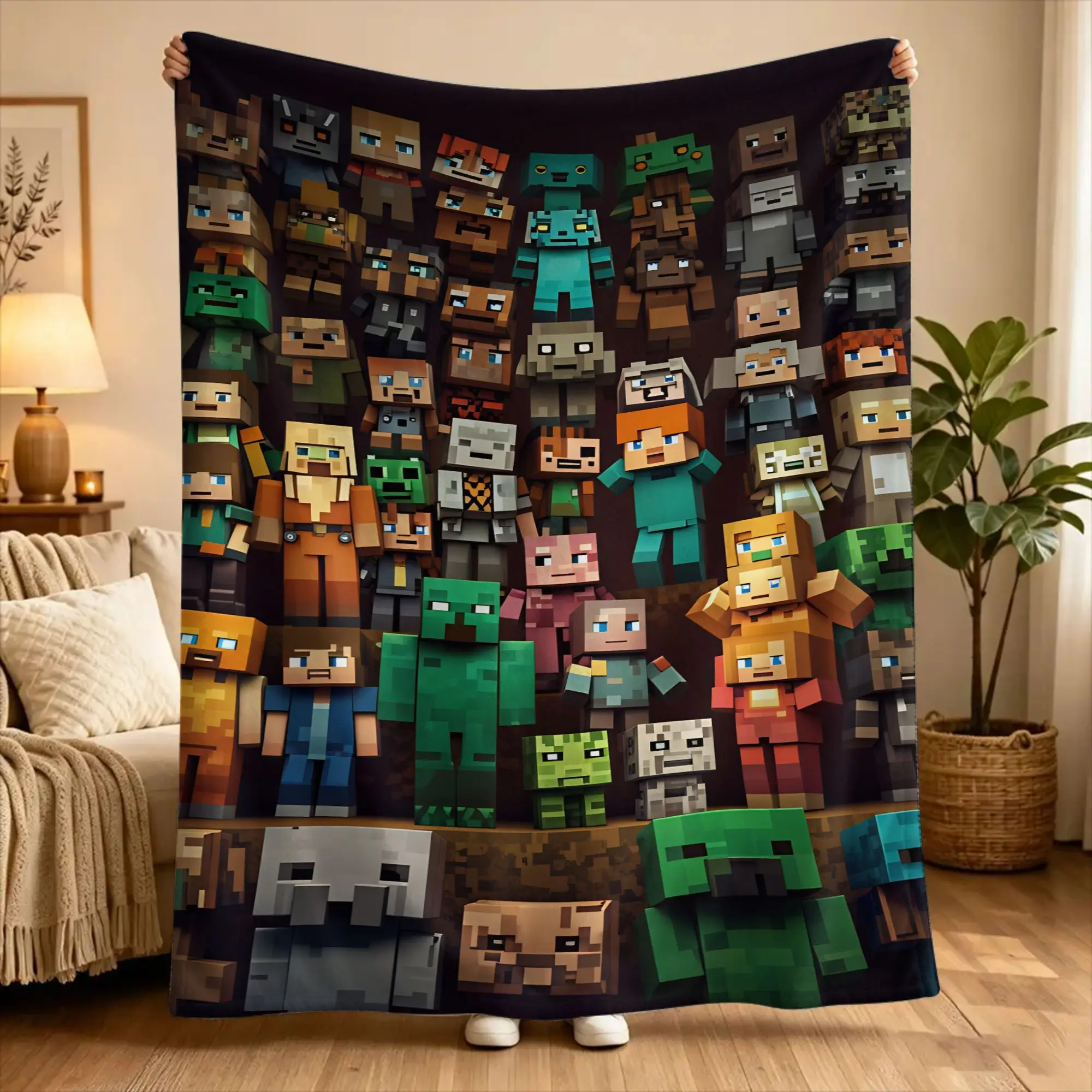 Cartoon Mines Pixel Game crafts  Blanket  Super Soft Aesthetic Plush Throw Blanket For Home Decor Decorative Bedspread Bed Cover