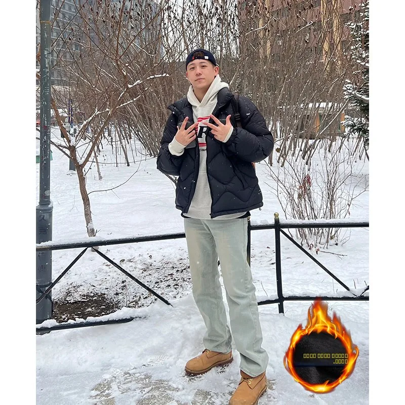 

Американские зимние джинсы-брюки прямого кроя с флисовой подкладкой для защиты от холода, молодежные, для холодной погоды в Северо-Восточном Китае