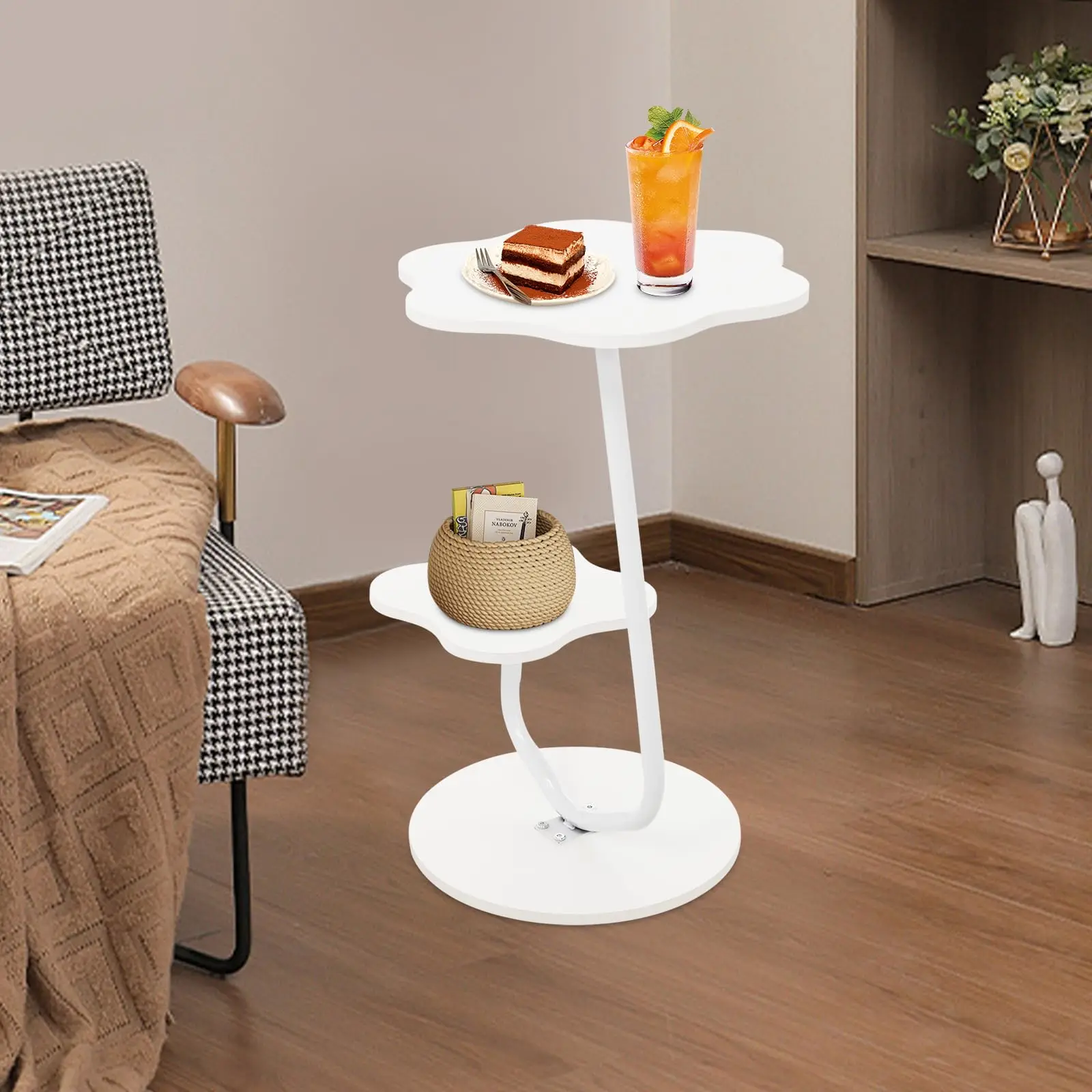 طاولة جانبية للأريكة بطبقتين على شكل زهرة، طاولة نهاية صغيرة، طاولة قهوة حديثة معي