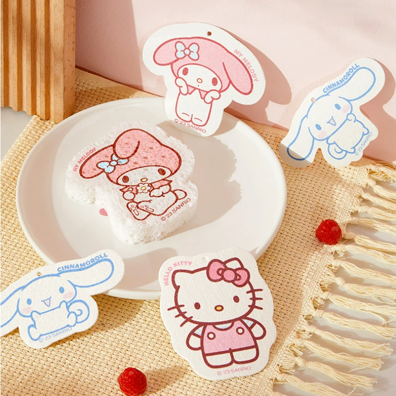 

Kawaii Sanrio HelloKitty Sponge Dishwashing Wipe Anime My Melody Cinnamoroll Foam Cleaning Tool for Cute Home Kitchen Cutlery