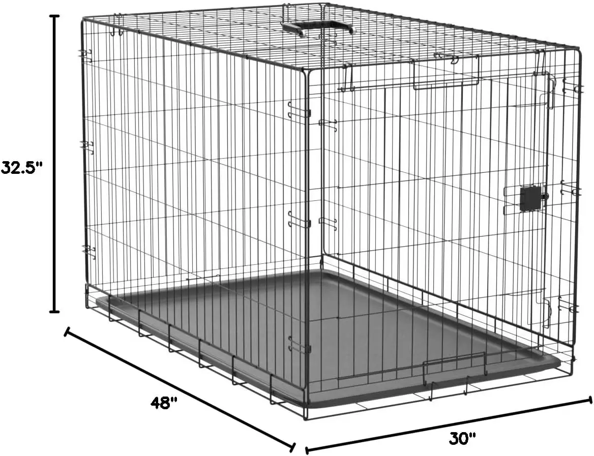 Caixa para cães de fio de metal dobrável durável com bandeja, porta única, 48 x 30 x 32,5 polegadas, preta para animais de estimação grandes