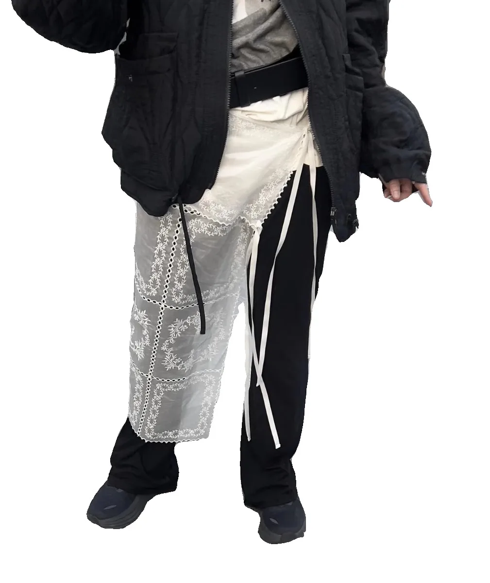 Retro Sle Wit Kant Gordel Ontwerp Schort Rok Dames Gelaagde f-lengte Rokken Hoge Taille Asymmetrische Pendelen Sle