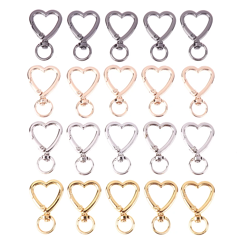 5pcs Plated Heart Shape Rotation Lobster Zinc Alloy Spring Buckle Clasps Key Ring Holder Hook Carabiner For Jewelry Making