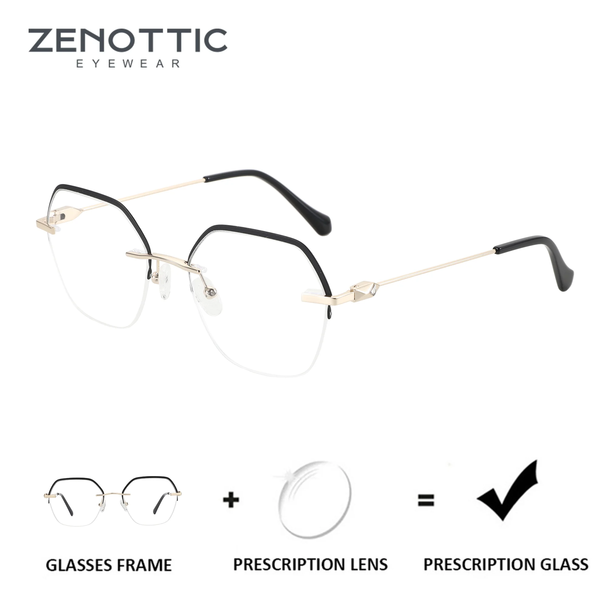 

Очки ZENOTTIC (размер L) с металлической многоугольной оправой для женщин, прогрессивные оптические очки с защитой от синего света, очки для коррекции близорукости