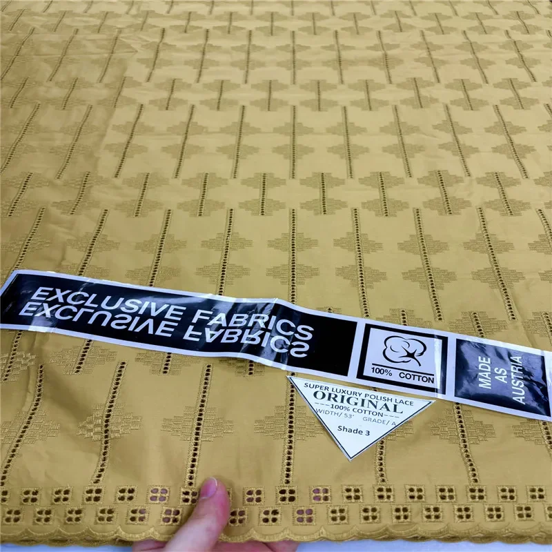 

5 Yards Nigerian 100% Cotton Polish Satin Embroidery Fabric High Quality Swiss Voile Lace Material For Men Dubai Style 24L391703