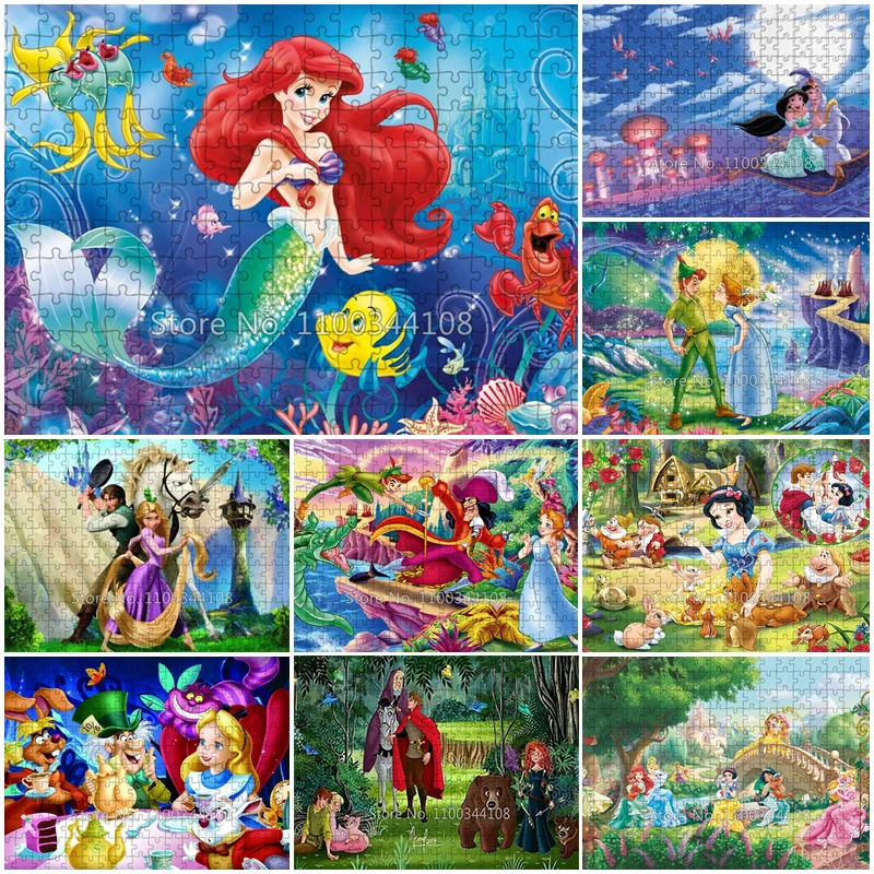 Disney Princess Jigsaw Puzzles Little Mermaid Tangled Peter Pan Alice In Wonderland Puzzles for DIY Children's Educational Toys