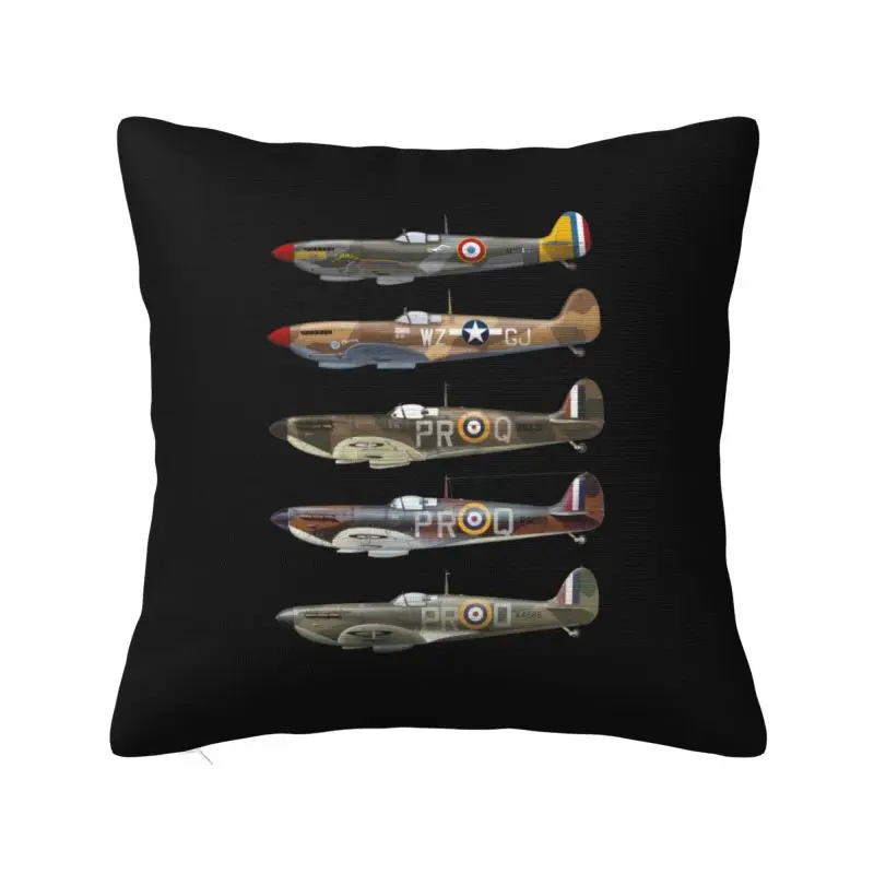 Custom Supermarine Spitfires Pillow Case Fighter Plane WW2 War Pilot Aircraft Airplane Cushions Cover for Sofa Square Pillowcase