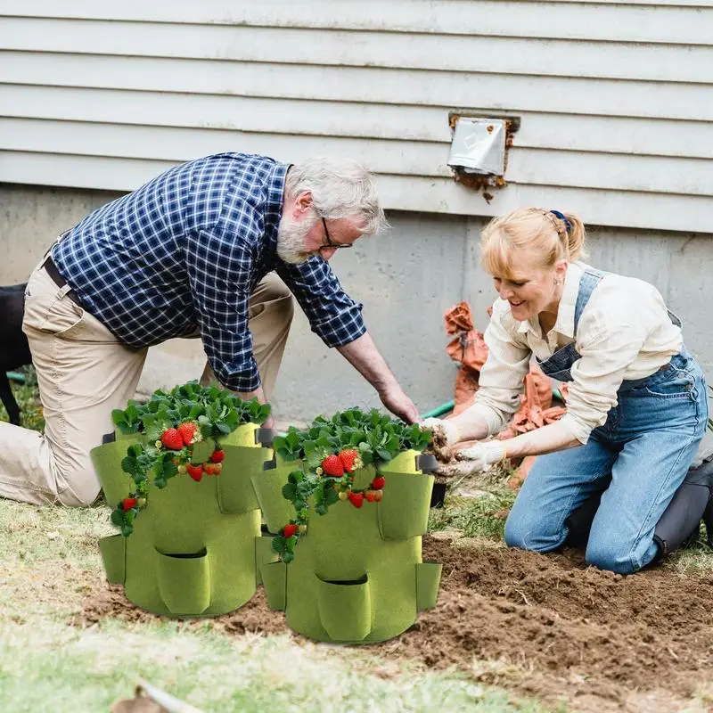 Strawberry Planting Bag Felt Garden Plant Growth Bag Space-Saving Fabric Pots for Backyards Balconies Courtyards Apartments