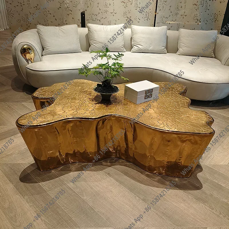 X Italian Light Luxury Tree Root Coffee Table Etching Stainless Steel Coffee Table Modern Special-shaped Designer Fashion