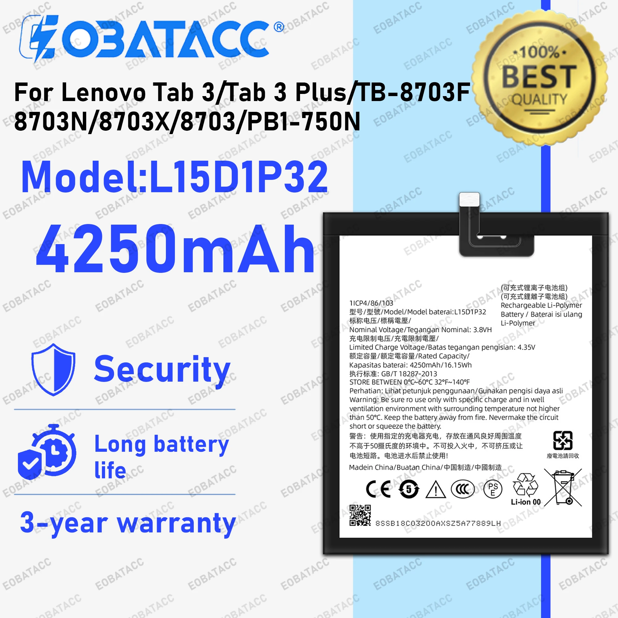 

100% New Zero Cycle L15D1P32 4250mAh Battery For Lenovo Tab3 Tab 3 8 Plus TB-8703F 8703N 8703X 8703 PB1-750N Batteries