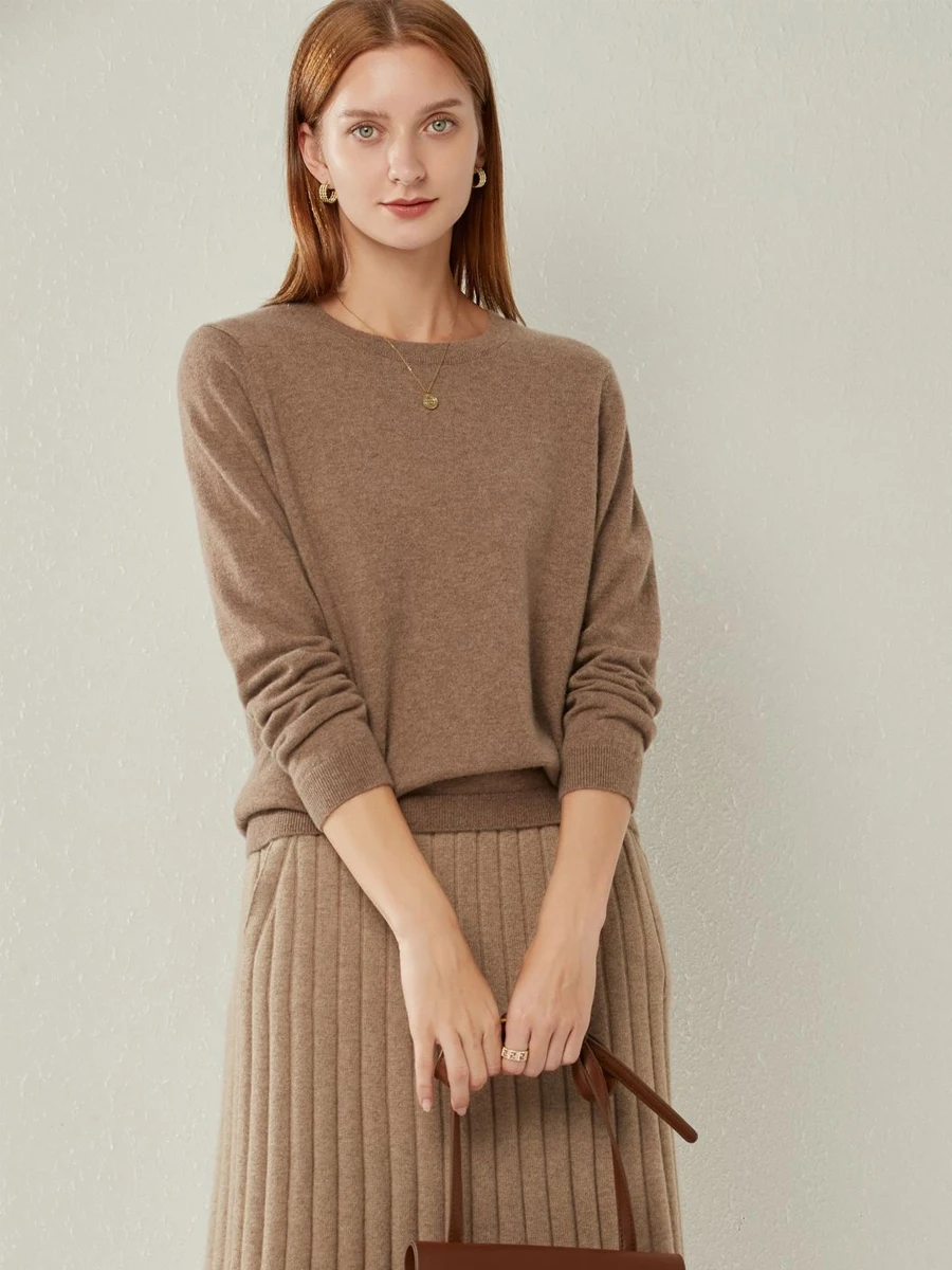 Pure Camere Knitted Sweater Women's Low round Ne Pullover Spring Autumn Simple Base Layer Outerwear Warm Comfortable Long...