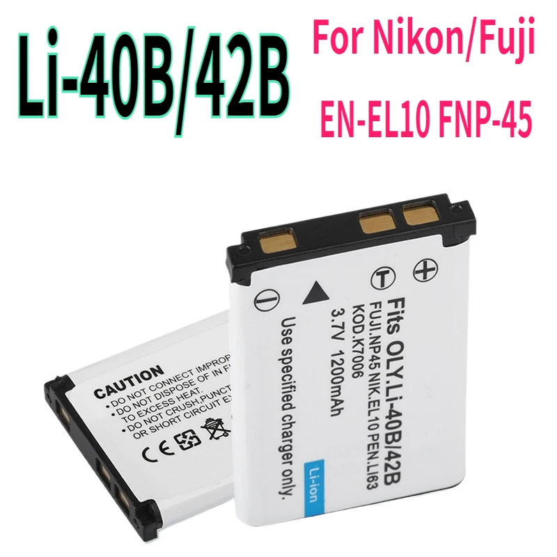 

2PCS Li-40B/42B ENEL10 FNP45 Battery 1200mAh for Olympus Li-40B 42B Nikon EN-EL10 Fuji FNP-45 CNP80 K7006 Dli63 Camera Batteries