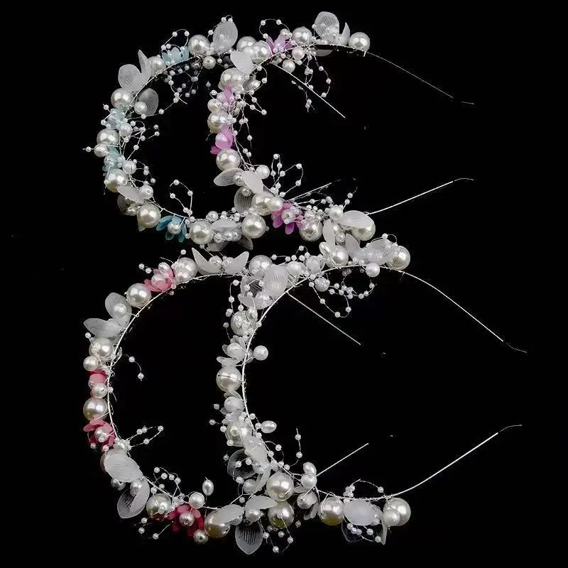 

Европейская и американская трансграничная повязка для волос с жемчужным цветком, головной убор, тканая мягкая цепочка ручной работы, повязка для волос, аксессуар для свадебной одежды