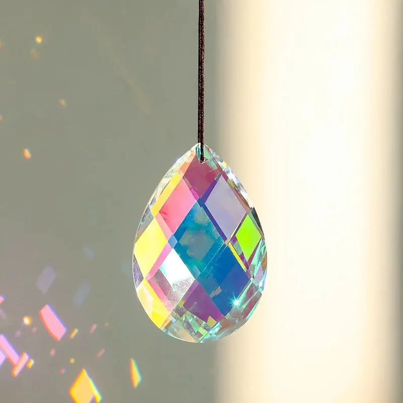 1 Pc With Rope Colorful Crystal Glass Prism Ball Suncatcher Pendant, Home Garden Craft Decoration, Valentine\'s Day, Mother\'sGift