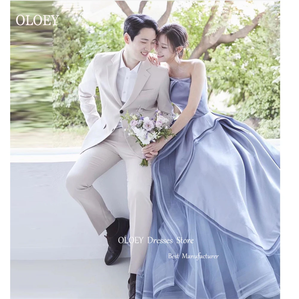 Oloey elegante violette Korea Abendkleider für Hochzeit Fotoshooting träger lose Rüschen Korsett zurück Brautkleider Abschluss ball Paty Kleid