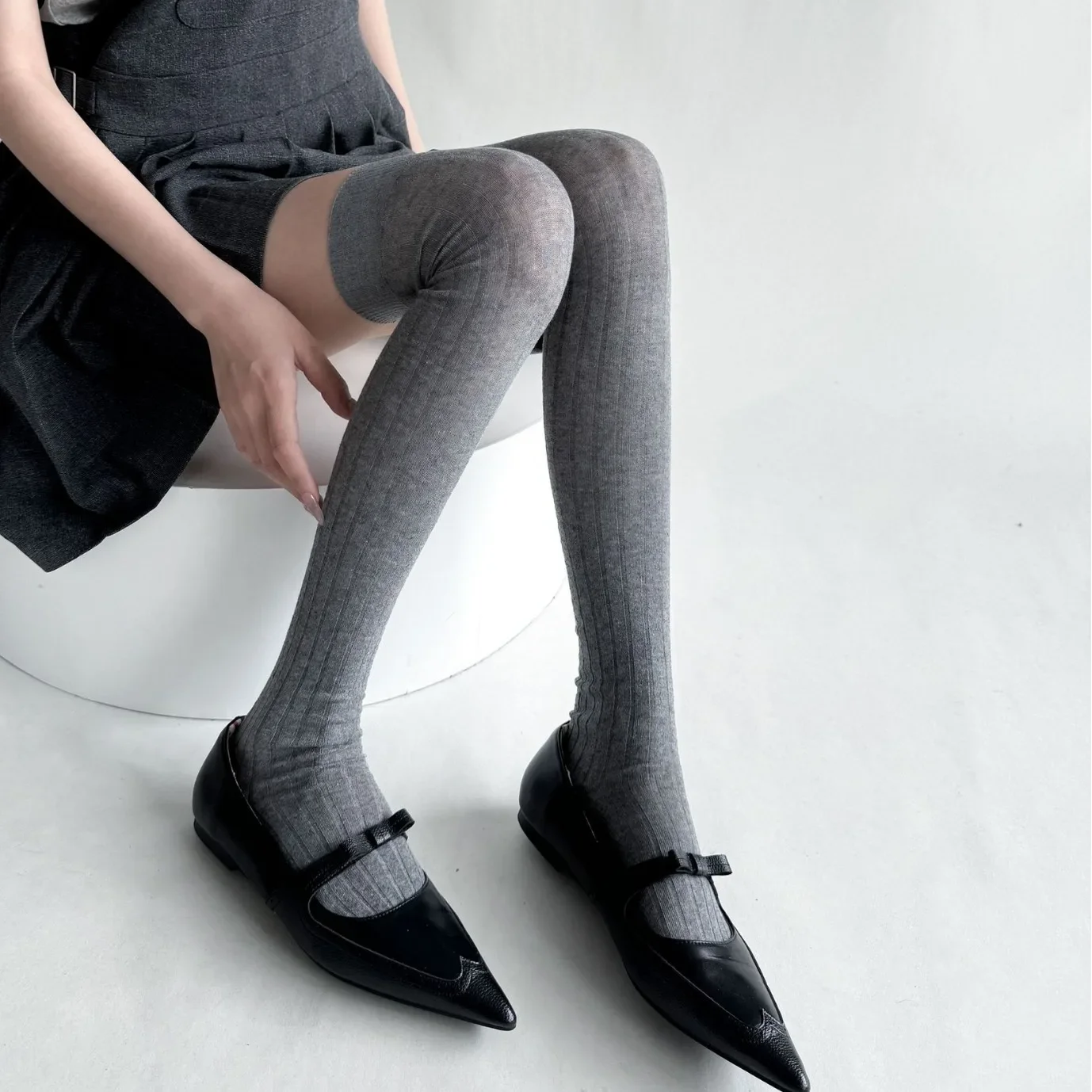 Women Stockings Cotton Thin Breathable Knee High Socks Thigh High Socks School Girls Solid Color Long Socks Thigh High Stockings