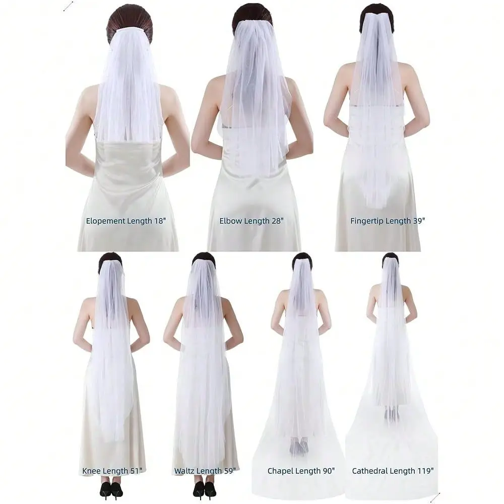 Bridal Veil 1 Tier Classic Wedding Bridal Tulle Veils White Hair Accessories With Comb