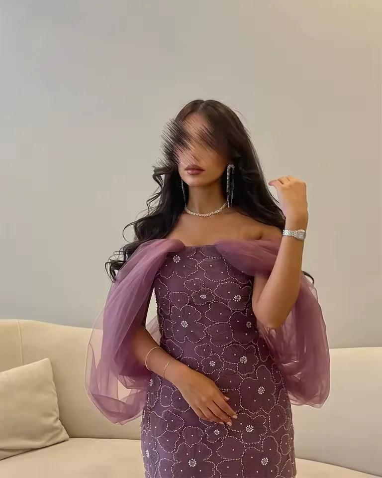 

Customized Elegant Off Shoulder Ball Dress Flower Lace Slimming Celebrity Party Dress Dubai Arab Formal Evening Dresses