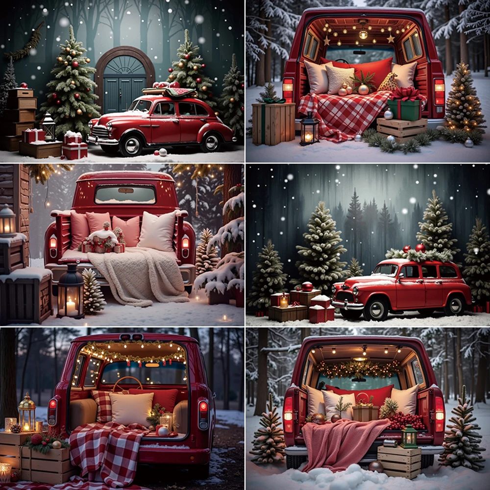 MOON.QG Christmas Night Background Photography Snowflake Red Truck Winter Photozone Backdrop Child Studio Photozone Accessories