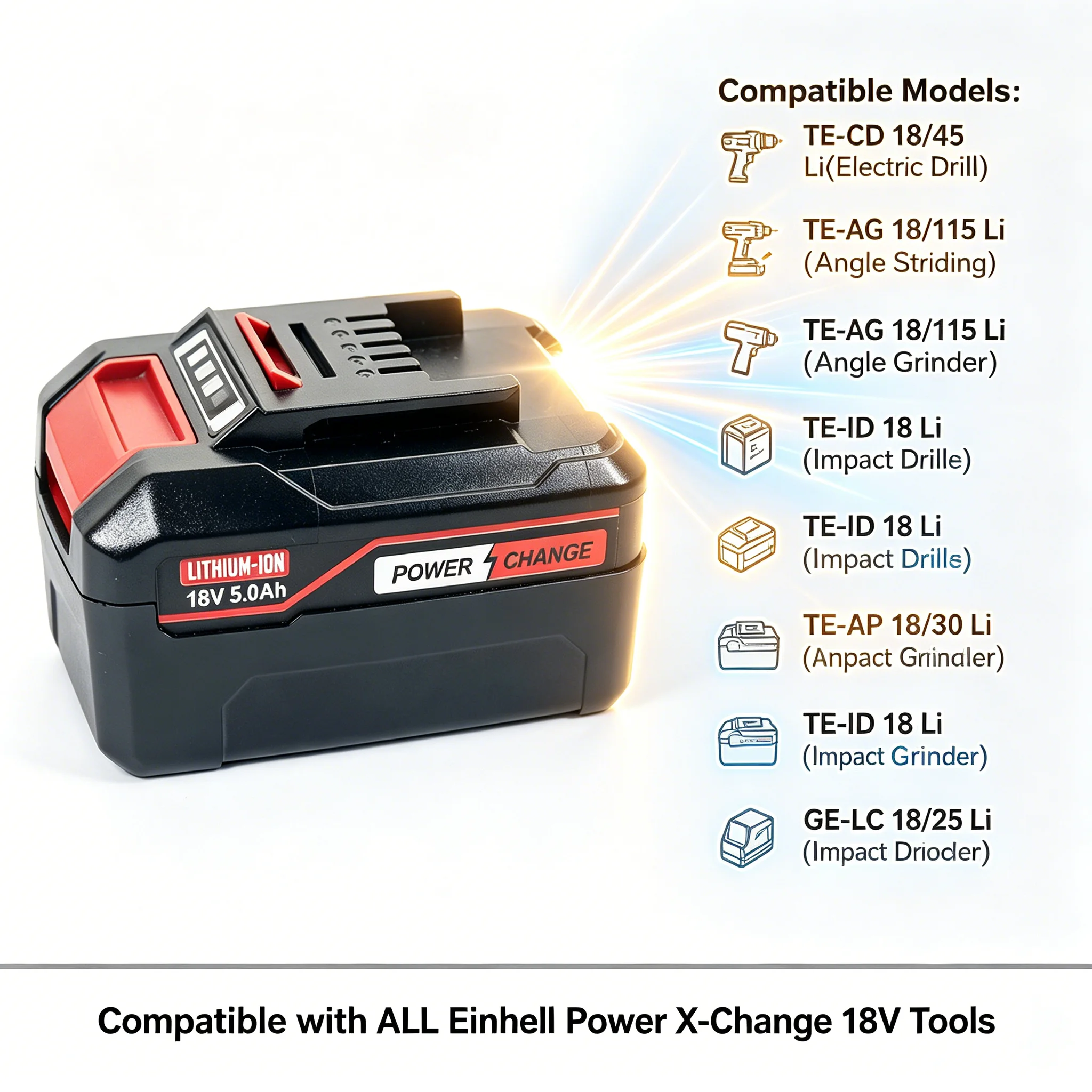 For EINHELL  5000mAh Power Tools Battery EIN18C2 for EINHELL 18V Battery Power X-change PX-BAT4 4511396 4511437 TE18