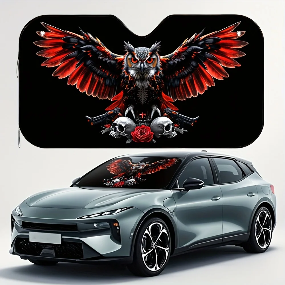 

1pc Halloween Owl Symmetry Sun Visor Retractable Sun Protection For Instant Use One Handed Operation Vehicle Accessory Universa