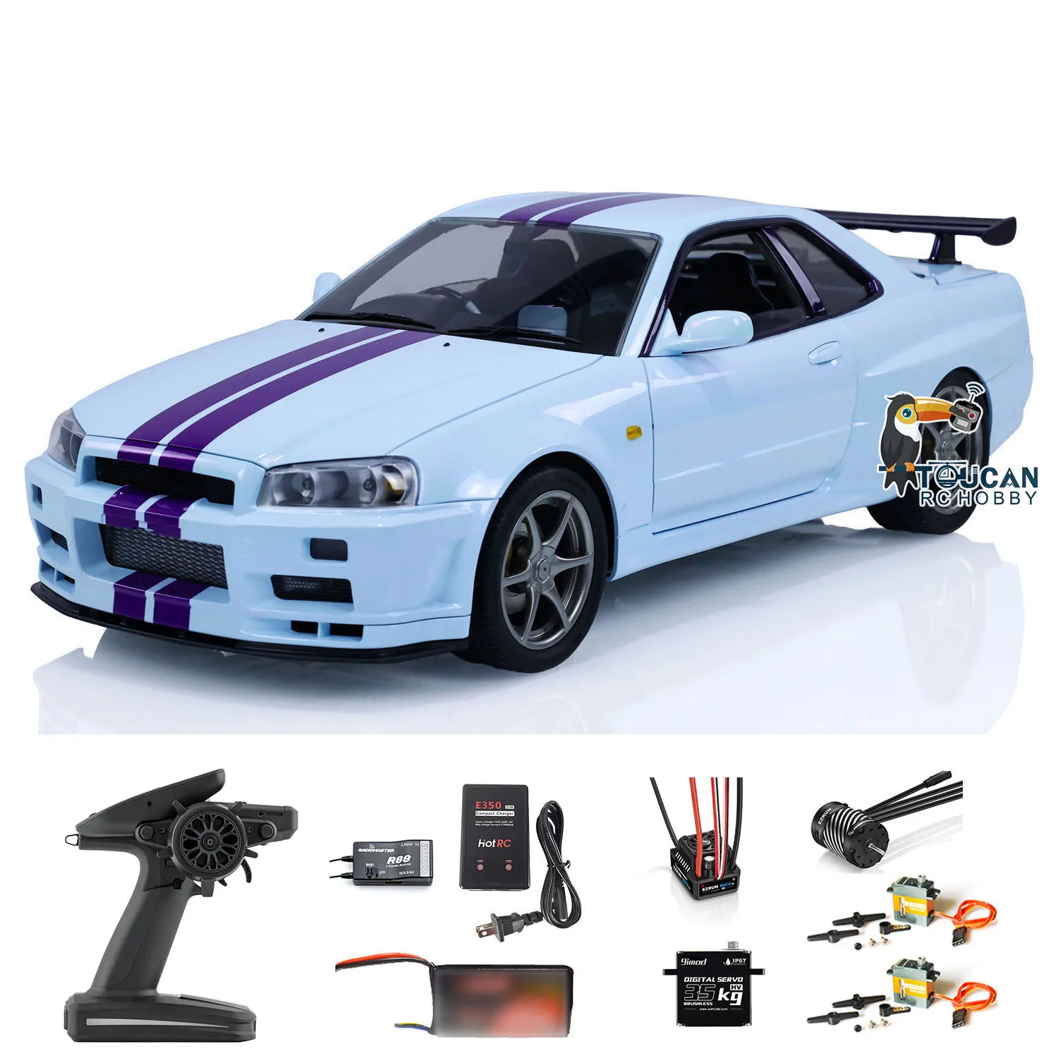 1/8 Sale Capo R34 RC Speed Car 4*4 RTR Metal Drift Racing Car with Light Set Brushless Motor DIY Radio Control Vehicle Model Toy