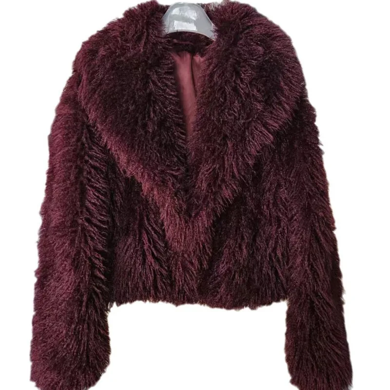 WHTREND Nepbont Korte Wijn Rode Jas Voor Vrouwen Mode Revers Lange Mouwen Open Stitch Streetwear Jas Jassen Herfst Winter Nieuw