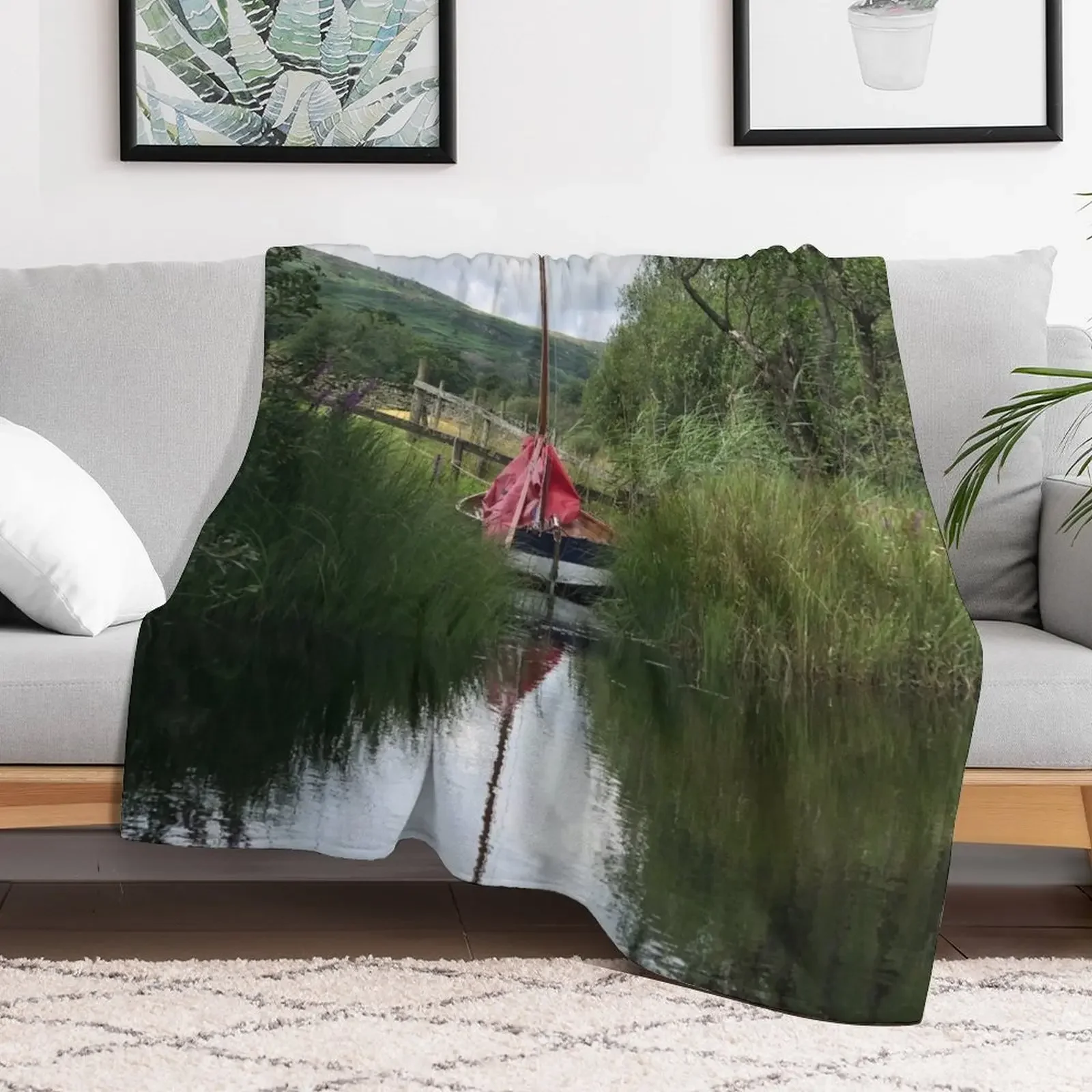 Mirror Dinghy in the lake with a reflection Throw Blanket Kid'S Hairy anime Multi-Purpose Blankets