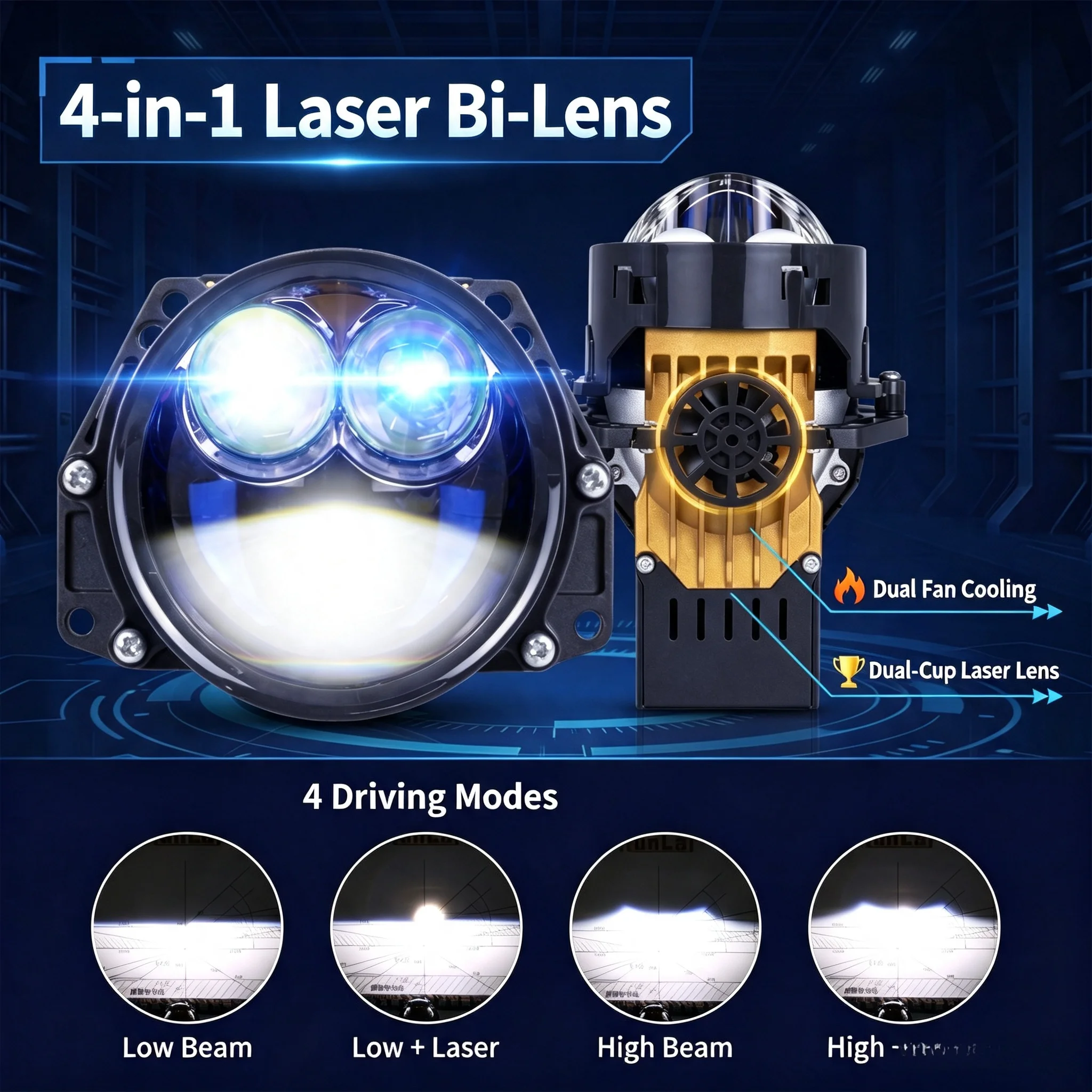 NXY Dual Direct Laser Dual Cup Bi LED Projector Lens 180W High Power Hi Lo Beam Car Retrofit LED Headlight Bulb Super Bright
