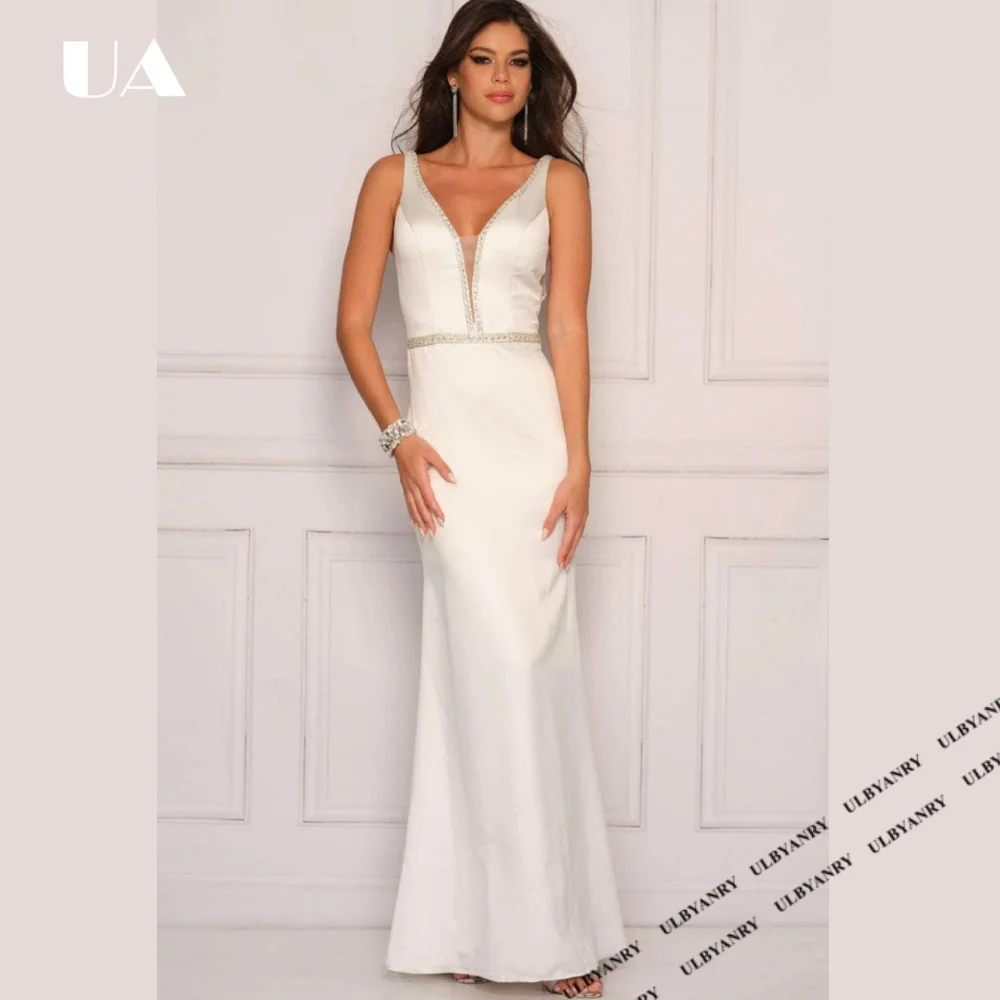 

Exquisite Mermaid Embellished Evening Dress for Woman, Elegant Satin Backless Prom Dress, Customized Sleeveless Formal Dress