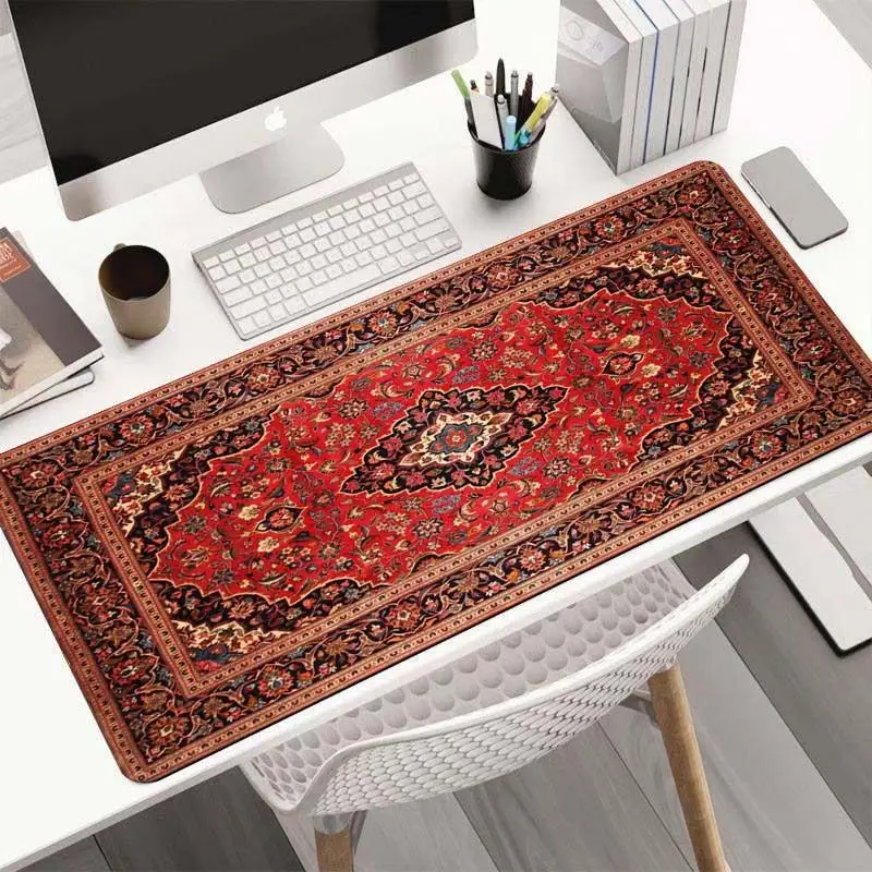 VIKAMA Red Persian Rug Large Mouse Pad Non Slip Waterproof Desk Mat Ethnic Floral Keyboard Table Protector Home Office Decor