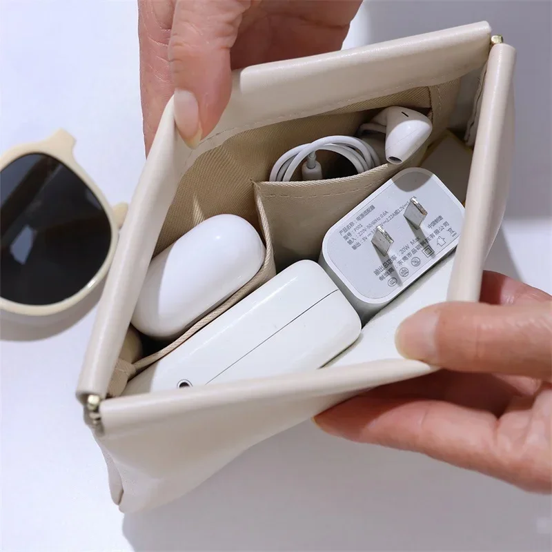 

Data cable storage bag automatically closes wired earphones carrying bag power charger mini portable digital bag