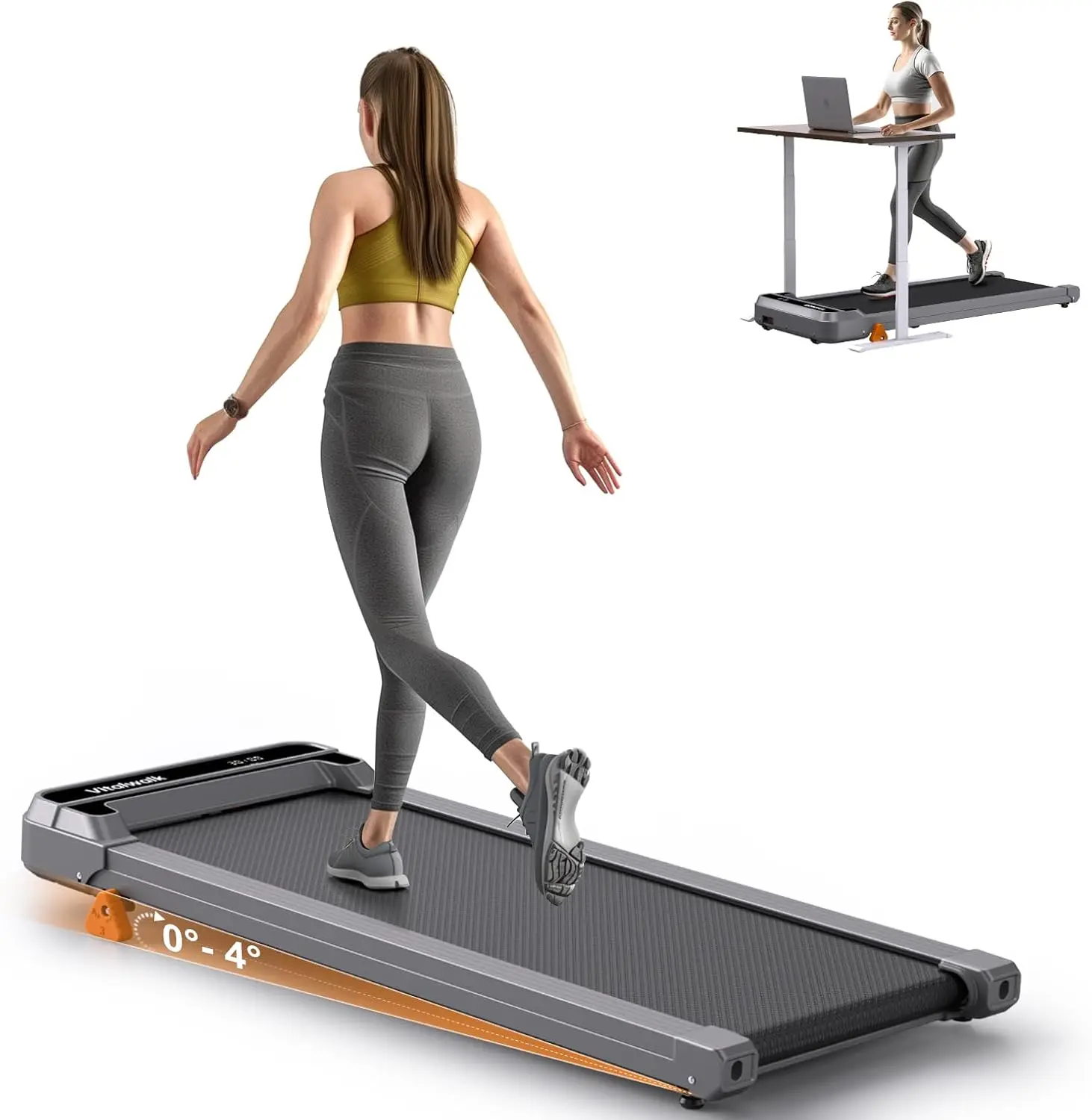 Walking Jogging Climbing 3-in-1 Under Desk Treadmill 3-Level Manual Incline Walking Pad with Motor Control, LED Display for Home