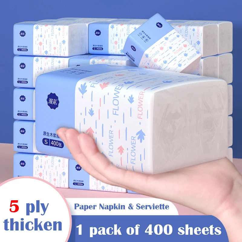 1 pack/400 sheets Paper towels virgin wood pulp paper five-layer thickened napkins facial tissue factory wholesale drop shipping