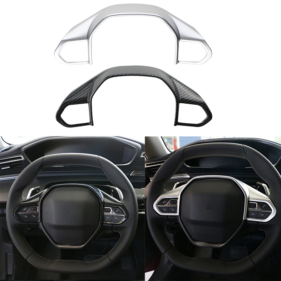 

Крышка панели рулевого колеса автомобиля, отделка с блестками для Peugeot 2008 2019 2020 2021 2022, внутренняя наклейка из углеродного волокна ABS
