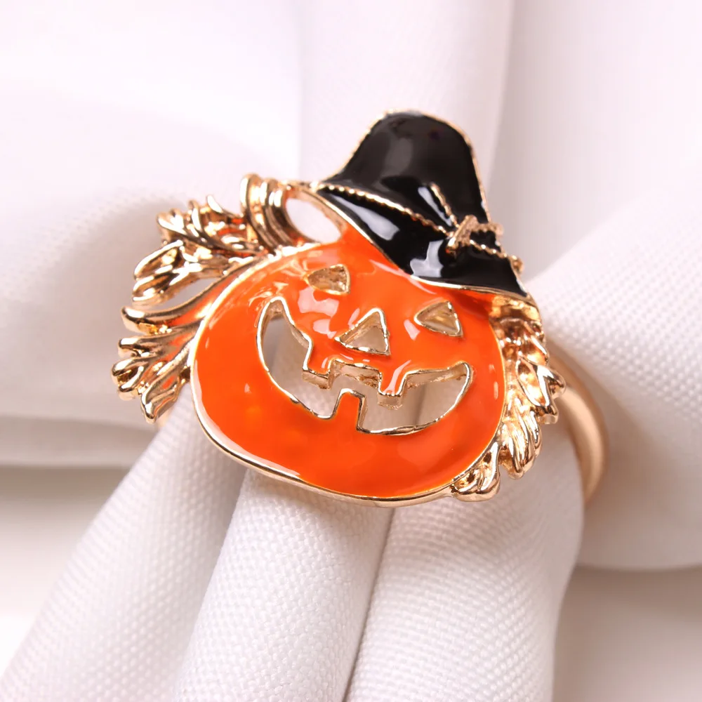 6PCS Pumpkin Napkin Rings Maple Leaf Design All Saints' Day Festival Decor Home Dining Room Tableware Halloween Party Napkin Hol