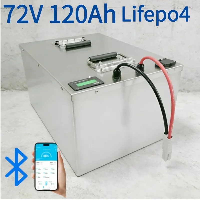 72V 120Ah LiFePO4 Rechargeable Battery Pack with Bluetooth BMS APP Control for Electric Scooter Motorcycle Tricycle Golf Cart