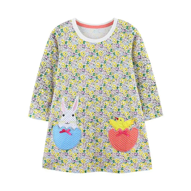 

Easter Children's Dress New Gentle Sweet Cute Girls Baby Cotton Princess Dress Floral Print Elegant Party 2-7Y