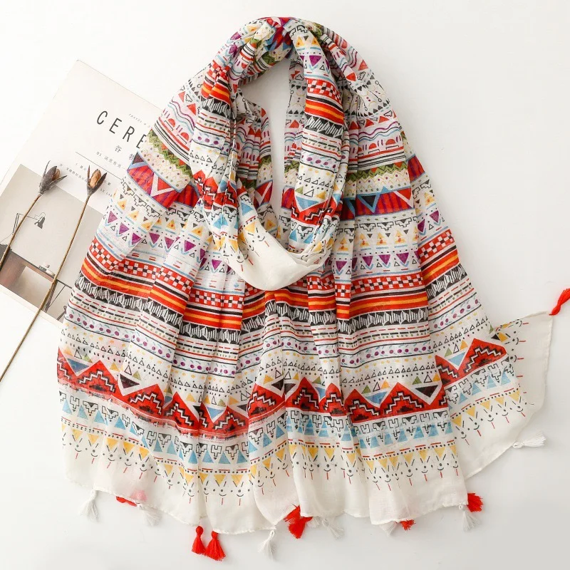 Fashion Bohemina Ethnic Floral Viscose Shawl Wrap Lady Thin Scarfs Fashion Tassel Pashmina High Quality Foulard Hijab Sjaal 2025