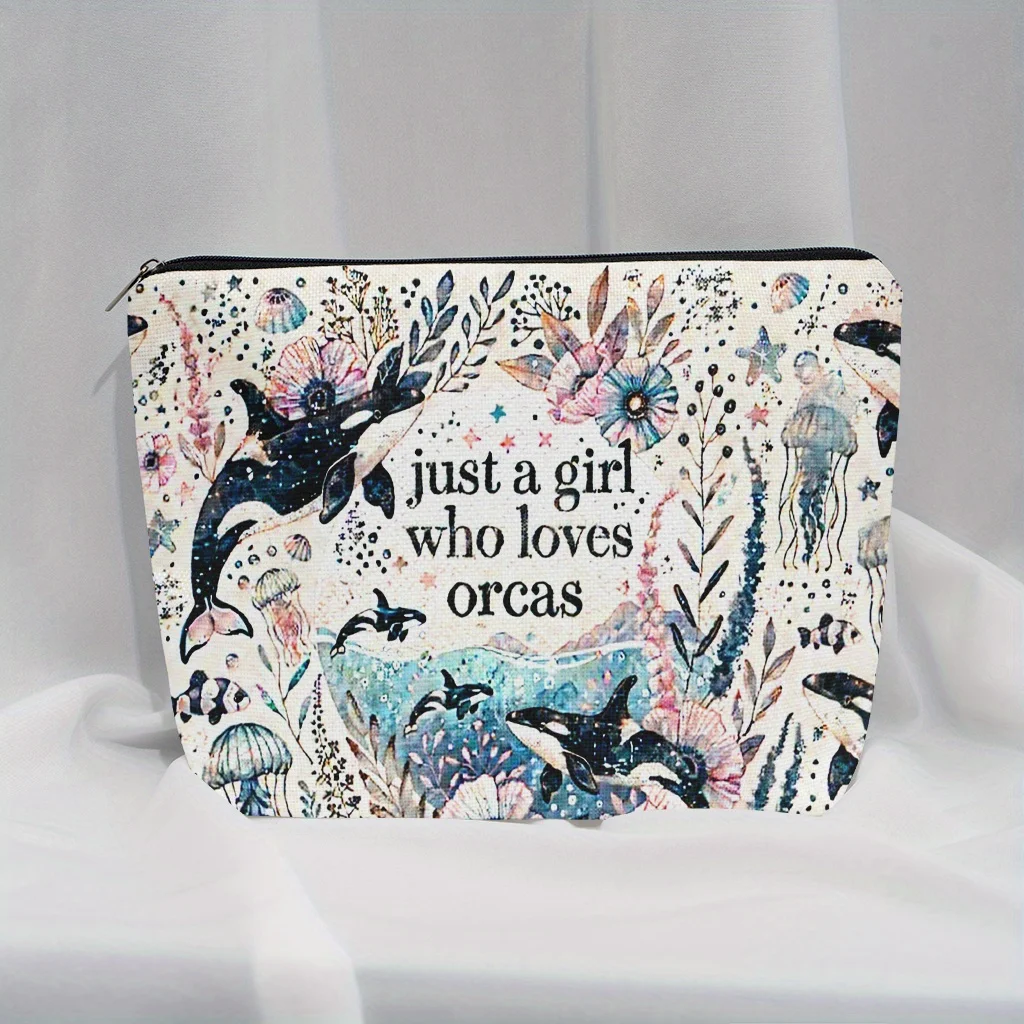 Makeup Bag Featuring a Design for Women Who Orcas This for Cosmetic Pouch with Zipper Is for Travel Serving As Chic Organizer