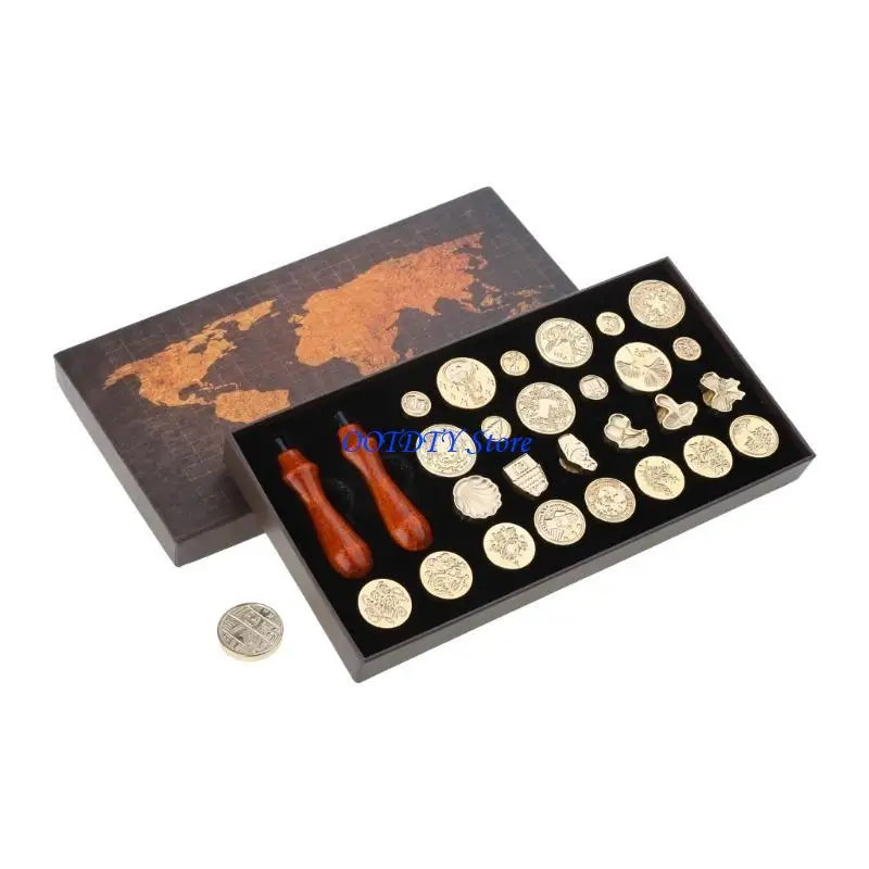 

367A Латунный первоначальный сургучный штамп с подарочной коробкой, 26 букв с сургучной печатью