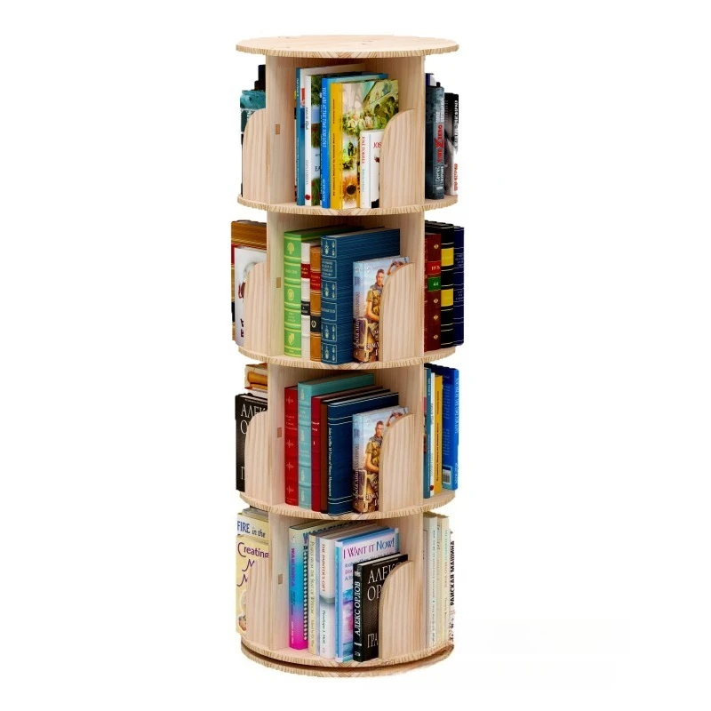 Solid wood 360-degree rotating bookshelf, living room corner floor bookcase, shelf