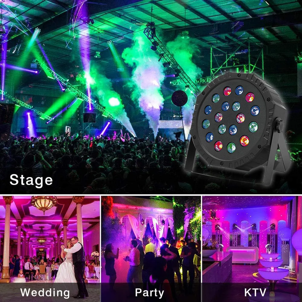 18 LED Stage Light RGB DMX512 Stage Flat Par Lighting DJ Equipment Disco Party Lighting Christmas Bar Club Wedding Show Light