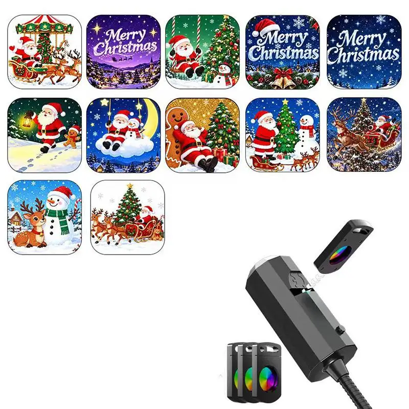 LED USB Christmas Projector Light with Adjustable Santa, Snowman and Tree Patterns for Holiday Decor