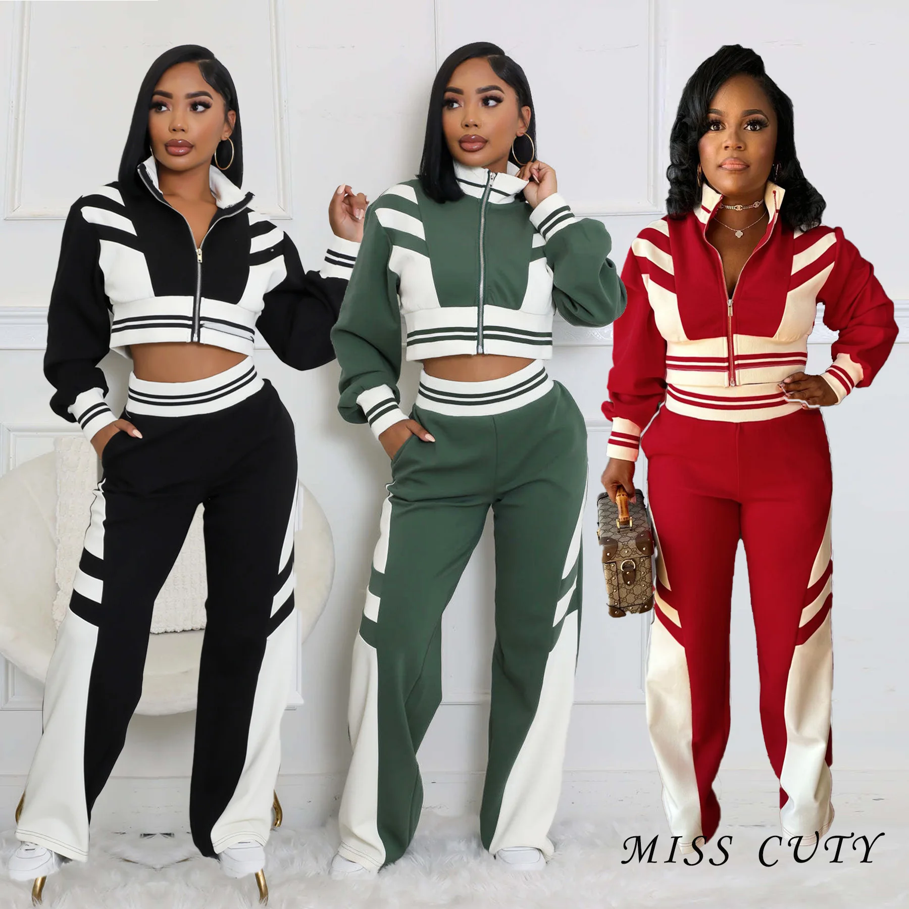 

2024 Autumn Crop Jackets 2 Piece Pant Set Outfits Women Coats Joggers Tracksuit Sexy Elegant Sweatsuits Winter Two Piece Sets