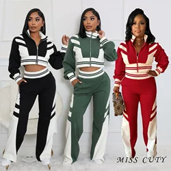 2024 Autumn Crop Jackets 2 Piece Pant Set Outfits Women Coats Joggers Tracksuit Sexy Elegant Sweatsuits Winter Two Piece Sets