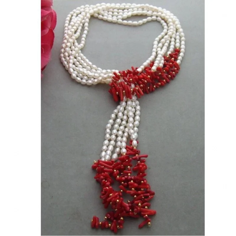 

Hot sale hot sell new 3Strds 50"; White Pearl&Coral Nelace